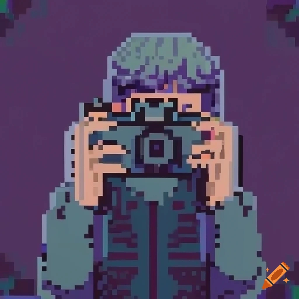 image photo pixel art Pixel art personnage qui prend une photo